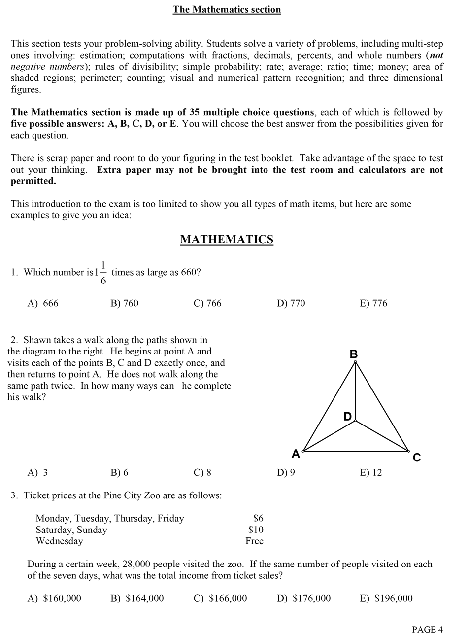 High school entrance exam sample pdf